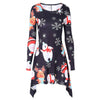 Long Sleeve Printed Christmas Mini Swing Dress