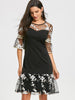 Mesh Panel Flounce Embroidery Dress
