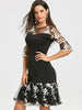 Mesh Panel Flounce Embroidery Dress
