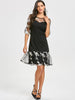 Mesh Panel Flounce Embroidery Dress