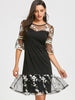 Mesh Panel Flounce Embroidery Dress