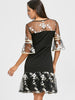 Mesh Panel Flounce Embroidery Dress