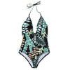Tropical Halter Backless One-piece Swimsuit