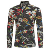 3D Florals Birds Print Cotton Linen Shirt