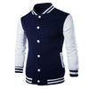 Stand Collar Striped Color Block Baseball Jacket