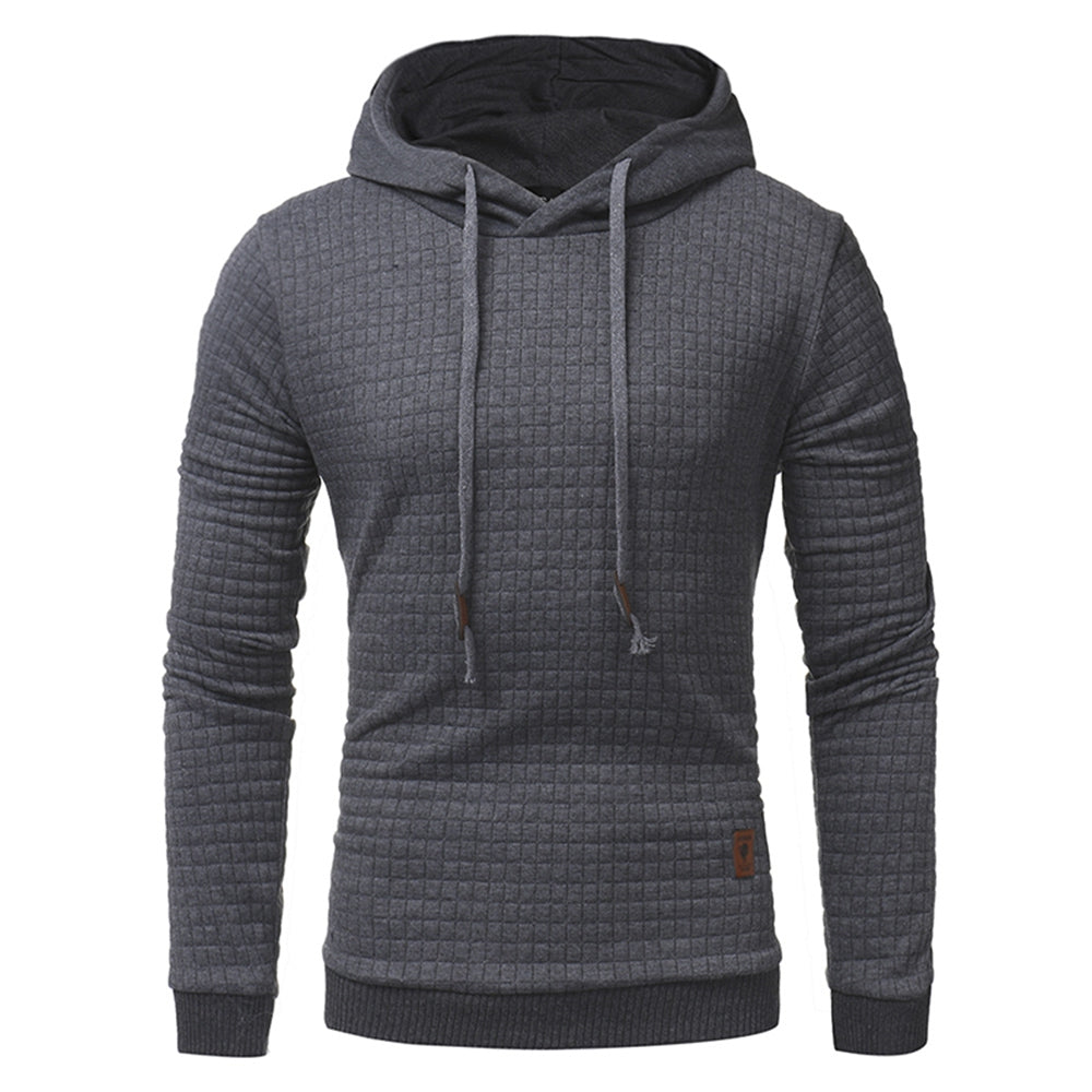 Hooded Drawstring Applique Checked Embossing Hoodie