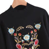 Stylish Stand Collar Long Sleeve Embroidery Women Sweater