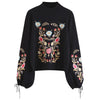 Stylish Stand Collar Long Sleeve Embroidery Women Sweater