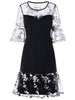 Mesh Panel Flounce Embroidery Dress