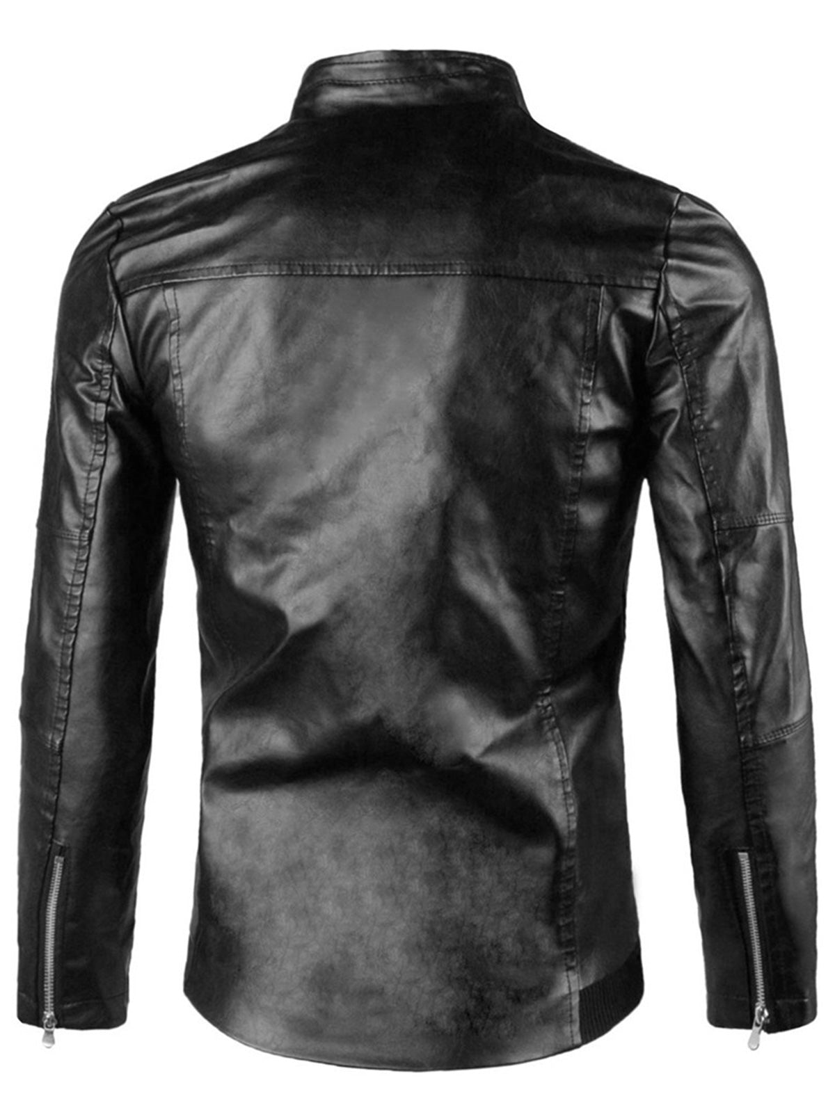 Flap Button Embellished Faux Leather Jacket