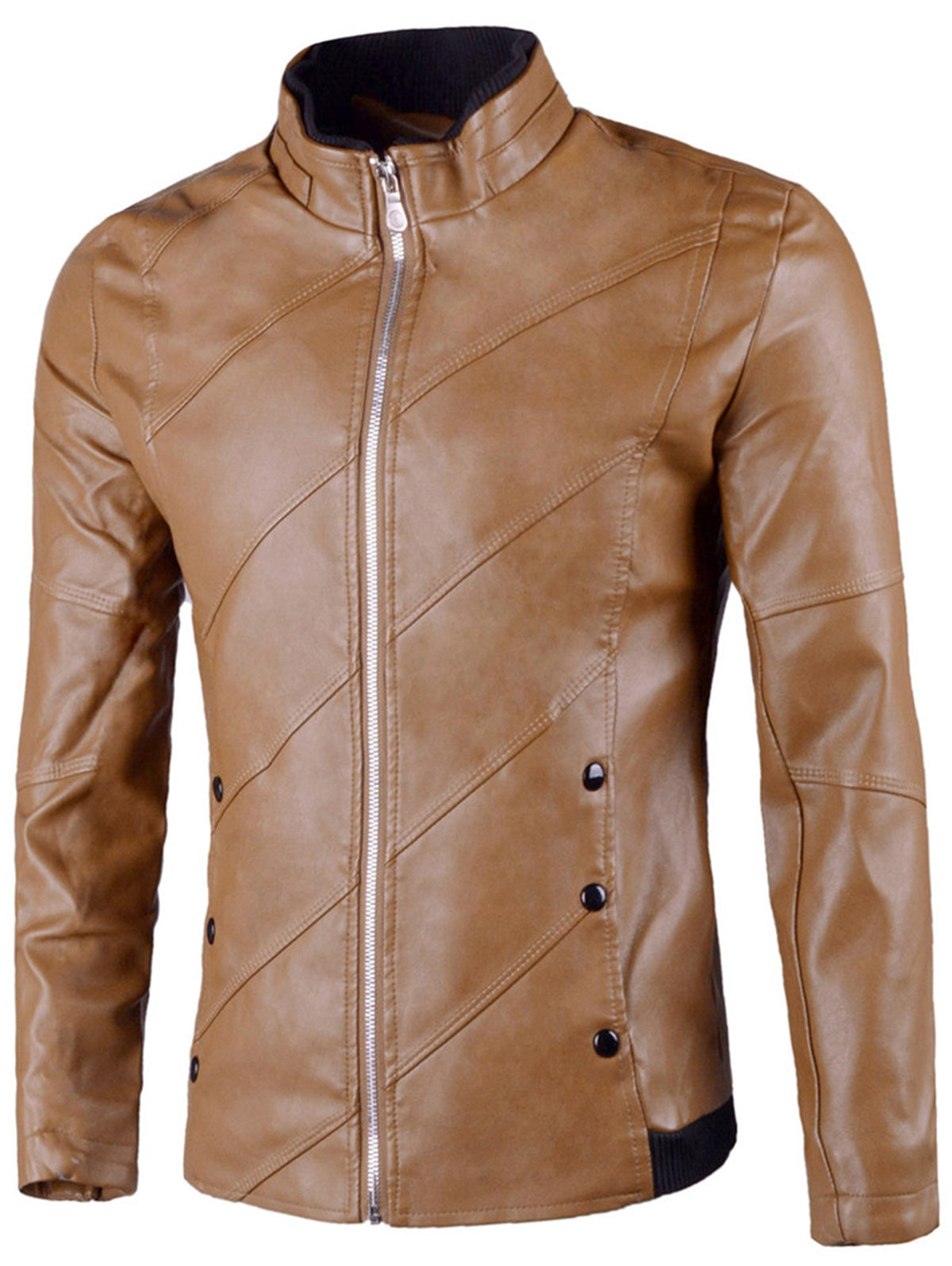 Flap Button Embellished Faux Leather Jacket