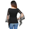 V Neck Bell Sleeve Sheer Lace Panel T-Shirt