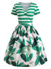 Tropical Print Striped Pin Up Vintage Dress