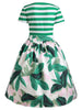 Tropical Print Striped Pin Up Vintage Dress