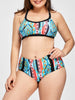 Plus Size Geometric Strappy Bikini Set