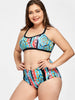 Plus Size Geometric Strappy Bikini Set