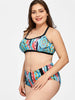 Plus Size Geometric Strappy Bikini Set