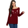 Cat Face Print Long Sleeve Ripped T-shirt