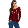 Cat Face Print Long Sleeve Ripped T-shirt