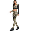 Round Collar Camouflage Spliced Women Crop Top with Pants