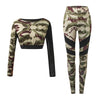 Round Collar Camouflage Spliced Women Crop Top with Pants