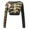 Round Collar Camouflage Spliced Women Crop Top with Pants