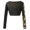 Round Collar Camouflage Spliced Women Crop Top with Pants