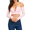 Strapless V Cut Long Sleeve Crop Top