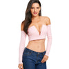 Strapless V Cut Long Sleeve Crop Top