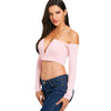 Strapless V Cut Long Sleeve Crop Top