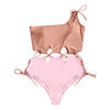 Two Tone Lace-up One Shoulder Swimsuit