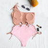 Two Tone Lace-up One Shoulder Swimsuit