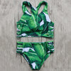 Scoop Neck Leaves Print Cut Out Bikini Set