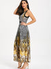 Round and Leopard Print Sleeveless Maxi Dress