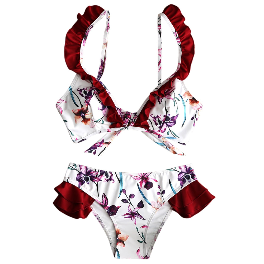 Ruffle Trim Floral Bikini Set