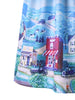 Backless Cartoon Village Print Flare Dress