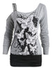 One Cold Shoulder Butterfly Printed Long Sleeve T-shirt