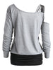 One Cold Shoulder Butterfly Printed Long Sleeve T-shirt