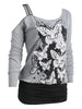 One Cold Shoulder Butterfly Printed Long Sleeve T-shirt