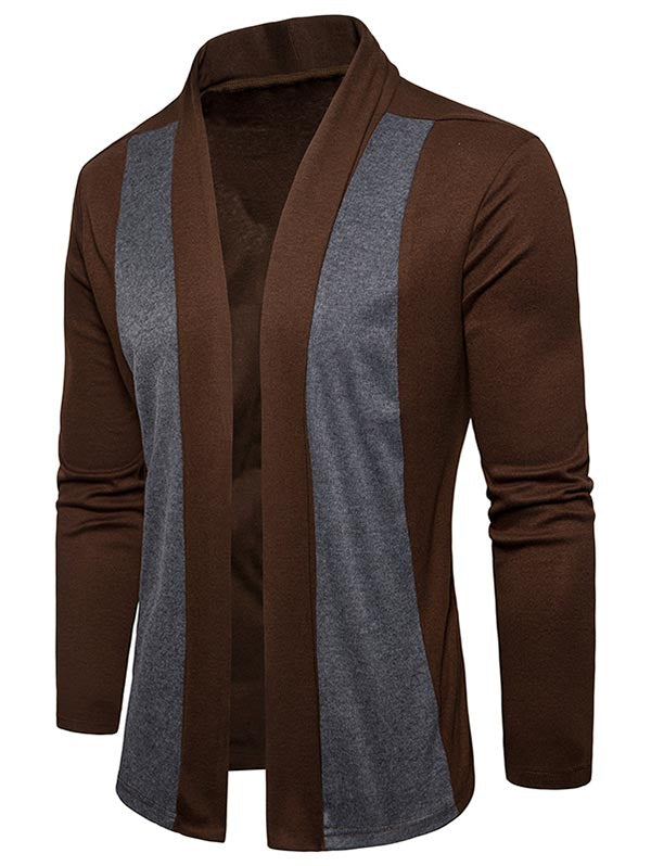 Two Tone Open Front Shawl Collar Cardigan