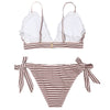 Frill Hem Stripe Tie Side Bikini Set