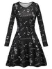 Long Sleeve Music Print Mini Swing Dress