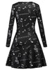 Long Sleeve Music Print Mini Swing Dress