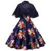 Vintage Floral Print Pin Up Dress With Cape