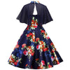 Vintage Floral Print Pin Up Dress With Cape