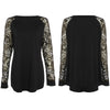 Round Collar Long Sleeve Hollow Out Lace Women T-shirt
