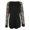 Round Collar Long Sleeve Hollow Out Lace Women T-shirt