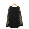 Round Collar Long Sleeve Hollow Out Lace Women T-shirt