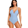 Ribbed Frilled Trim Cami Strap Swimsuit