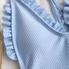 Ribbed Frilled Trim Cami Strap Swimsuit